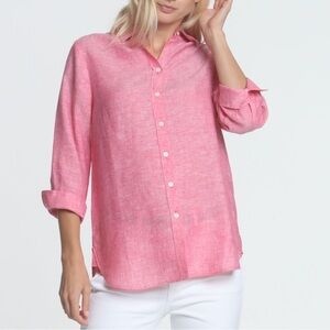 NWT Hinson Wu “Meghan” 3/4 Sleeve Button Up Shirt in Bright Pink Sz 14